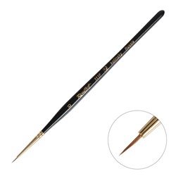 Кисть Колонок круглая укороченная Roubloff серия 111F № 0, ручка короткая фигурная чёрная матовая, жёлтая обойма