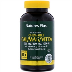 Nature's Plus, Кальций / Магний / Вит D3, со вкусом ванили, 60 жевательных таблеток