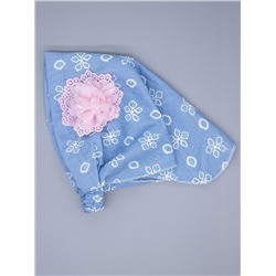 Косынка для девочки на резинке, джинс, голубые цветы, розовый бант из фатина с кружевом, голубой