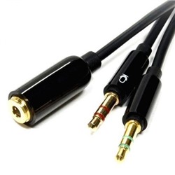 Адаптер аудио для гарнитуры 3.5 4-pin jack -> 2 x 3.5 plug, 0.3 м, черный (5-038-6A)