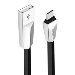 Кабель USB 3.1 Type C(m) - USB 2.0 Am - 1.2 м, плоский, метал. разъемы, черный, Hoco X4 Zinc Alloy