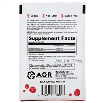 Advanced Orthomolecular Research AOR, Lava Rox, пробиотик для здоровья иммунитета, натуральной вишневый вкус, 6 г (0,2 унции)