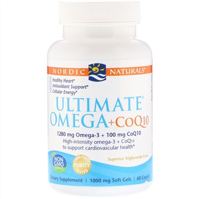 Nordic Naturals, Ultimate Omega + CoQ10, 1000 мг, 60 мягких желатиновых капсул