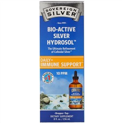 Sovereign Silver, Bio-Active Silver Hydrosol с капельным дозатором, ежедневная и иммунная поддержка, 10 ч/млн, 236 мл (8 жидких унций)