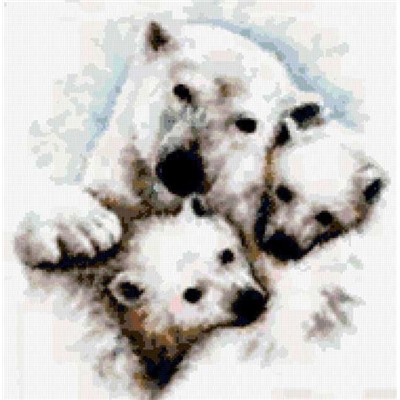Набор Мозаика Алмазная Вышивка, Белые медведи, рисунок с клеевой основой, 28×20 см, Полная выкладка