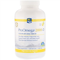 Nordic Naturals, ProOmega 2000-D, со вкусом лимона, 1250 мг, 120 мягких желатиновых капсул