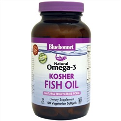 Bluebonnet Nutrition, Кошерный рыбий жир, натуральный Омега-3, 120 вегетарианских капсул