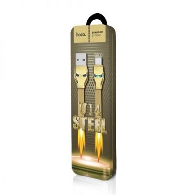 Кабель USB 3.1 Type C(m) - USB 2.0 Am - 1.2 м, плоский, золотистый, Hoco U14 Steel Man