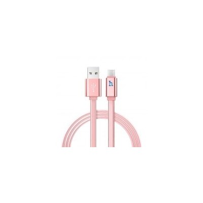 Кабель USB 2.0 Am=>micro B - 1.2 м, плоский, метал. разъемы, розовый, Hoco UPL12 Plus