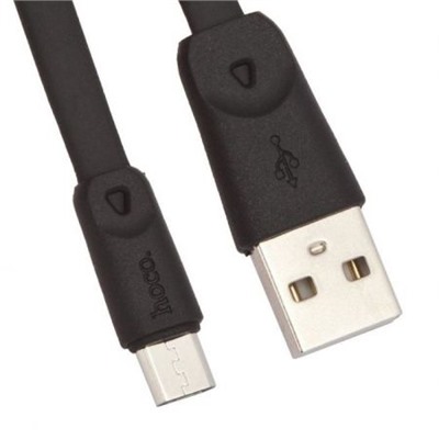 Кабель USB 2.0 Am=>micro B - 1.0 м, плоский, черный, Hoco X9