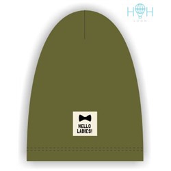 ШЛ21-08610447 Однослойная шапка с нашивкой "Hello ladies", хаки