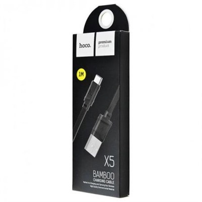 Кабель USB 3.1 Type C(m) - USB 2.0 Am - 1.0 м, 2.4А, плоский, черный, Hoco X5 Bamboo