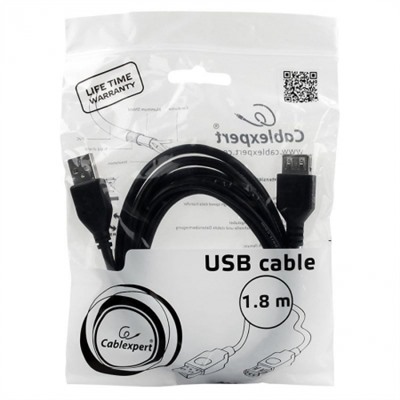 Кабель удлинитель USB 2.0 Am=>Af - 1.8 м, черный, Cablexpert (CCP-USB2-AMAF-6)
