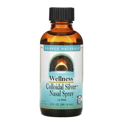 Source Naturals, Wellness Colloidal Silver Throat Spray, спрей для носа с коллоидным серебром, 10 ч/млн, 59,14 мл (2 жидких унции)