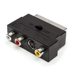 Адаптер SCART-> 3 x RCA + S-Video (тюльпан-гнезда), с переключателем вход/выход, ATcom (AT1010)