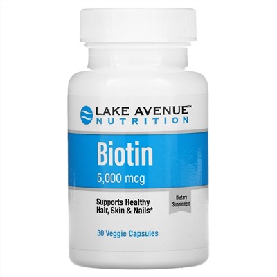 Lake Avenue Nutrition, биотин, 5000 мкг, 30 растительных капсул