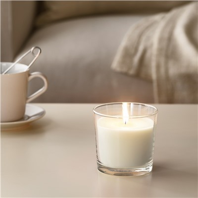 SINNLIG СИНЛИГ, Ароматическая свеча в стакане, Сладкая ваниль/естественный, 9 см