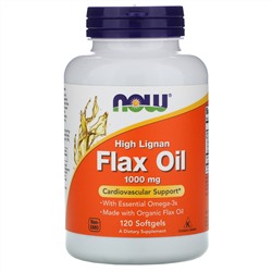 Now Foods, High Lignan Flax Oil, 1000 мг, 120 мягких желатиновых капсул