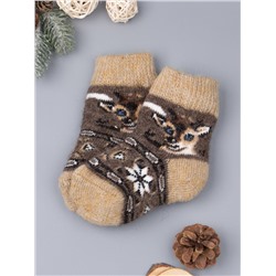 Носки детские шерстяные, снежинка, лама, коричневый