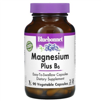 Bluebonnet Nutrition, Магний плюс B6, 90 растительных капсул