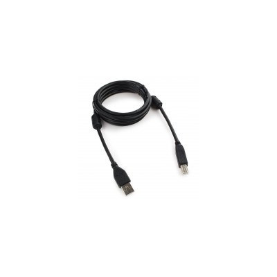 Кабель USB 2.0 Am=>Bm - 1.8 м, черный, 2 фильтра, позол. контакты, Cablexpert (CCF2-USB2-AMBM-6)