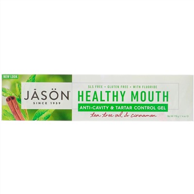 Jason Natural, Healthy Mouth, гель для защиты от кариеса и предупреждения появления зубного камня, масло чайного дерева и корица, 170 г (6 унций)