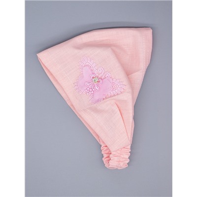 Косынка для девочки на резинке, сбоку ажурная розовая бабочка, персиковый