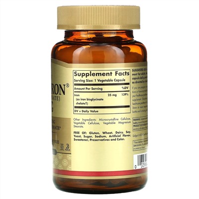 Solgar, Gentle Iron, 25 мг, 180 растительных капсул