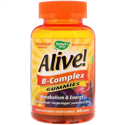 Nature's Way, Alive! Комплекс витаминов группы В, вишневый вкус, 60 жевательных таблеток
