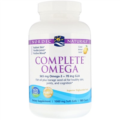 Nordic Naturals, Complete Omega, лимонный вкус, 1000 мг, 180 гелевых капсул