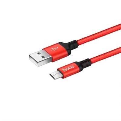 Кабель USB 2.0 Am=>micro B - 1.0 м, тканевая оплетка, красно-черный, Hoco X14
