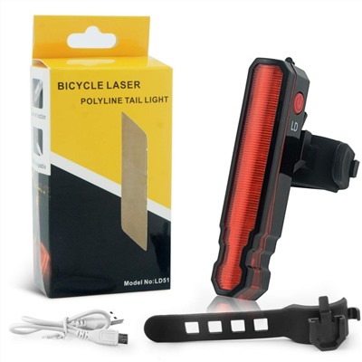 Задняя велосипедная фара Bicycle Laser Polyline Tail Light LD-51, USB, Акция!