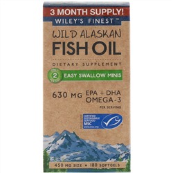Wiley's Finest, рыбий жир с Аляски, небольшие капсулы, 450 мг, 180 мягких желатиновых капсул