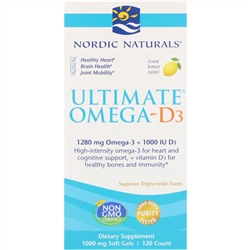 Nordic Naturals, Ultimate Omega-D3, с лимоном, 1000 мг, 120 гелевых капсул