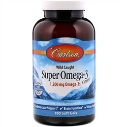 Carlson Labs, Super Omega-3 Gems из морской рыбы, 1200 мг, 180 мягких желатиновых капсул
