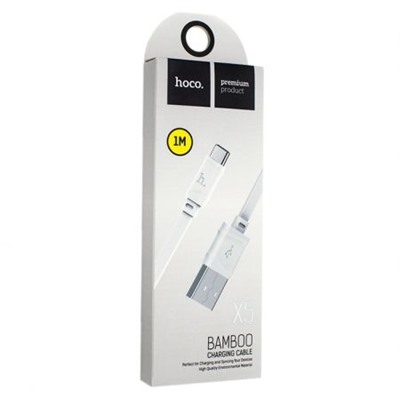 Кабель USB 2.0 Am=>micro B - 1.0 м, плоский, белый, Hoco X5 Bamboo