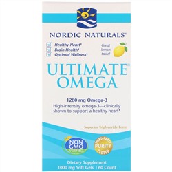 Nordic Naturals, Ultimate Omega, со вкусом лимона, 1280 мг, 60 мягких желатиновых капсул