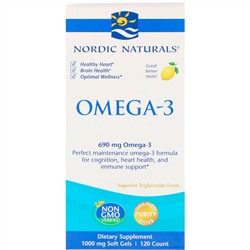 Nordic Naturals, Омега-3, лимон, 690 мг, 120 мягких желатиновых капсул