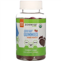 Zenwise Health, Good Gut Gummies, Organic Probiotics, Strawberry, 45 Gummies