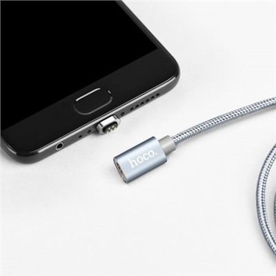 Кабель USB 2.0 Am=>micro B - 1.0 м, магнит. разъем, ткан. оплетка, серый, Hoco U40A