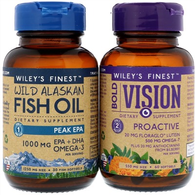 Wiley's Finest, Bold Vision, профилактическое с рыбьим жиром из промысловой рыбы Аляски, экономичная упаковка, 1550 и 250 мг, 60 и 30 мягких таблеток