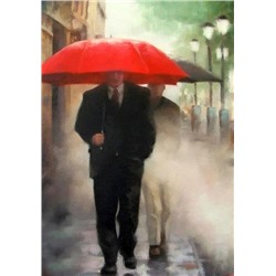 Мужчина под красным зонтом