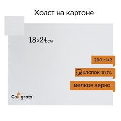 Холст на картоне Calligrata, хлопок 100%, 18 х 24 см, 3 мм, акриловый грунт, мелкое зерно, 280 г/м2
