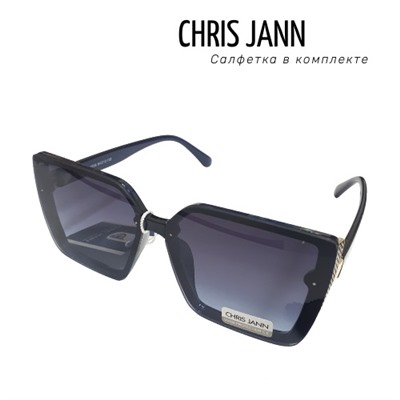 Очки солнцезащитные CHRIS JANN с салфеткой, женские, чёрные с синими дужками, 31930А-CJ0708 132, арт.219.125