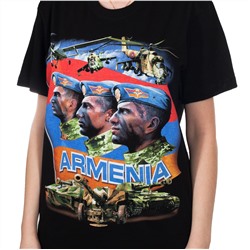Мужская футболка с гербом Армении и принтом солдат, которых не победить.