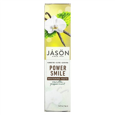 Jason Natural, Powersmile, отбеливающая зубная паста, перечная мята и ваниль, 170 г (6 унций)