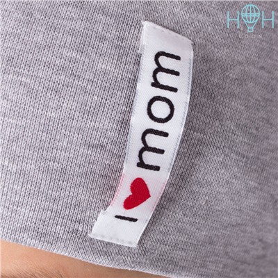 ШВ20-03270415 Двухслойная шапка c нашивкой "I love mom", серый меланж