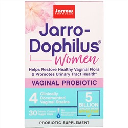 Jarrow Formulas, Jarro-Dophilus, вагинальный пробиотик, для женщин, 30 покрытых желудочно-резистентной оболочкой вегкапсул