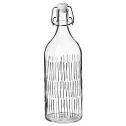 KORKEN КОРКЕН, Бутылка с пробкой, прозрачное стекло/с рисунком черный, 1 л