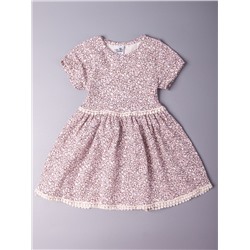Платье трикотажное с коротким рукавом для девочки, белые цветочки, светло-розовый